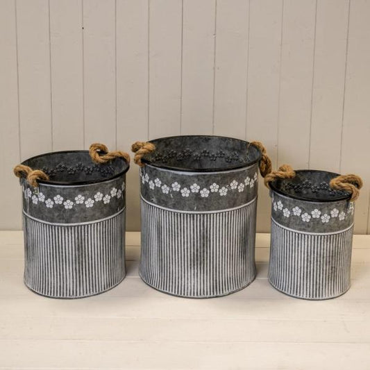 Zinc Flower & Rib Design Planter Set of 3