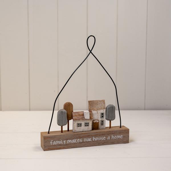 Wooden Hanging 'Family Makes Our House a Home' Sign