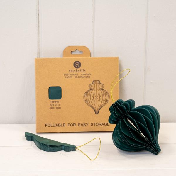 Set of 3 Dark Green Teardrop baubles