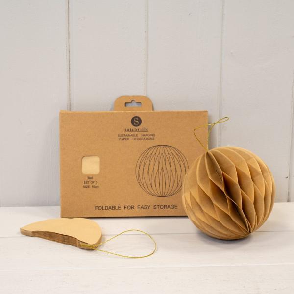 Set of 3 Caramel Round Baubles