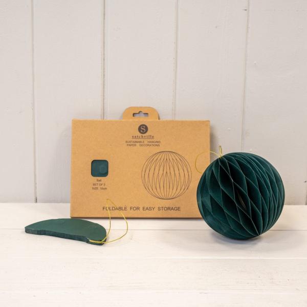 Set of 3 Dark Green Round Baubles