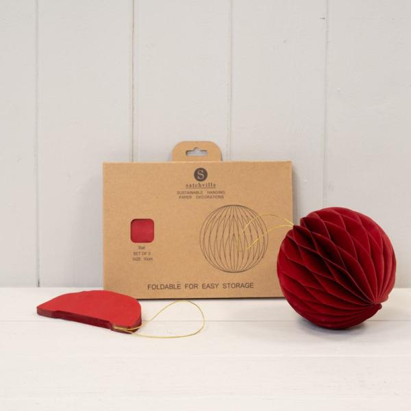 Set of 3 Deep Red Round Baubles
