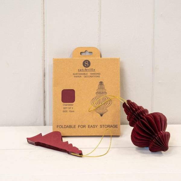 Set of 3 Claret Red Chandelier Baubles
