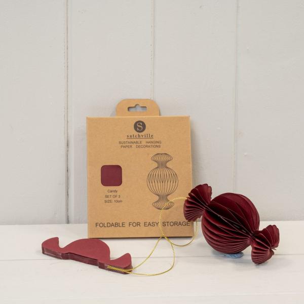 Set of 3 Claret Red Candy Baubles