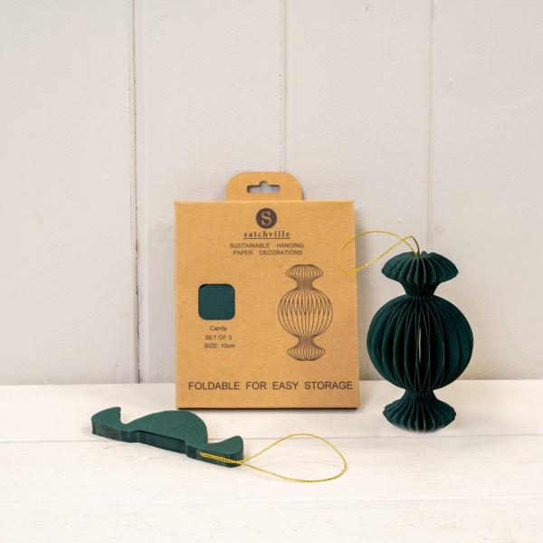 Set of 3 Dark Green Candy Baubles