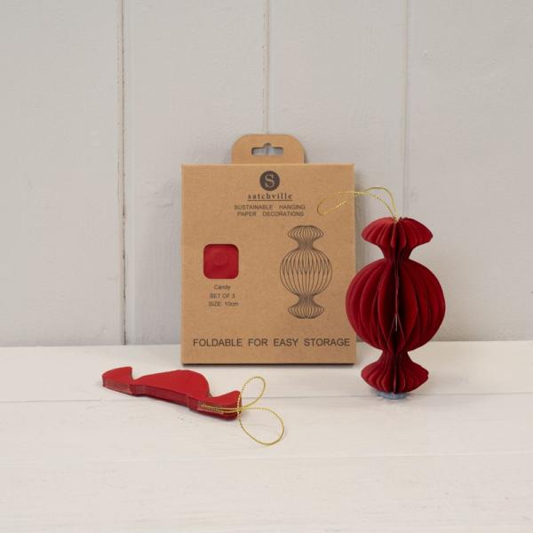 Set of 3 Deep Red Candy Baubles