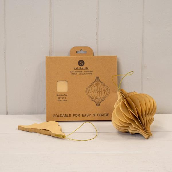 Set of 3 Caramel Spinning Top Baubles