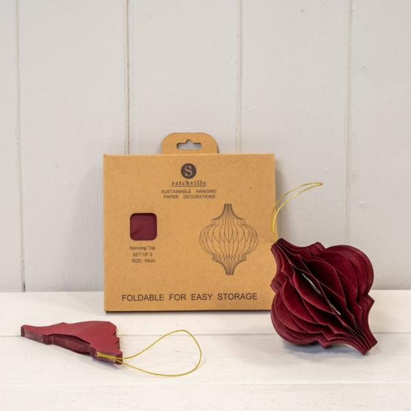 Set of 3 Claret Red Spinning Top Baubles