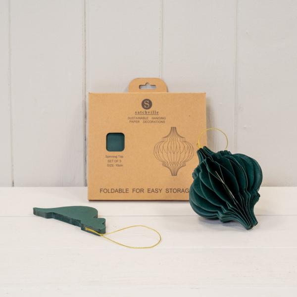 Set of 3 Dark Green Spinning Top Baubles