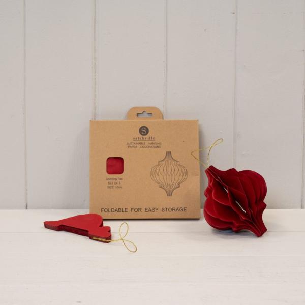 Set of 3 Deep Red Spinning Top Baubles