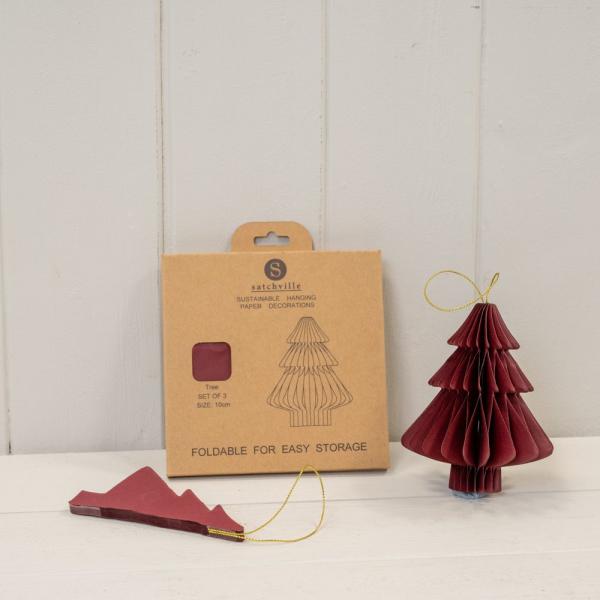 Set of 3 Claret Red Tree Bauble