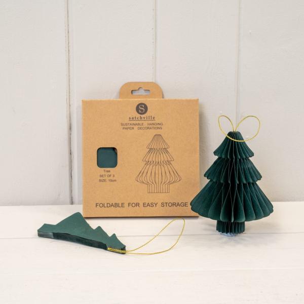 Set of 3 Dark Green Tree Bauble
