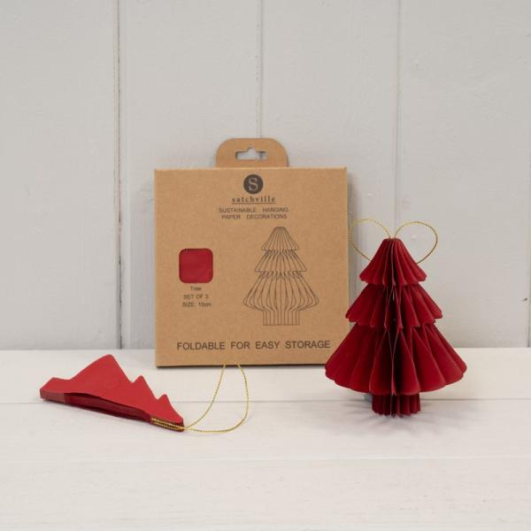 Set of 3 Deep Red Tree Bauble