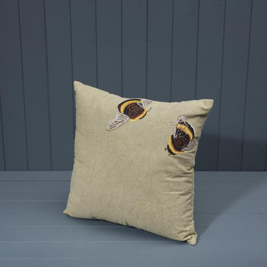 Handmade Cotton Bee Embroidered Cushion