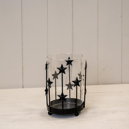 Medium Black Metal Star Candle Holder with Glass Insert