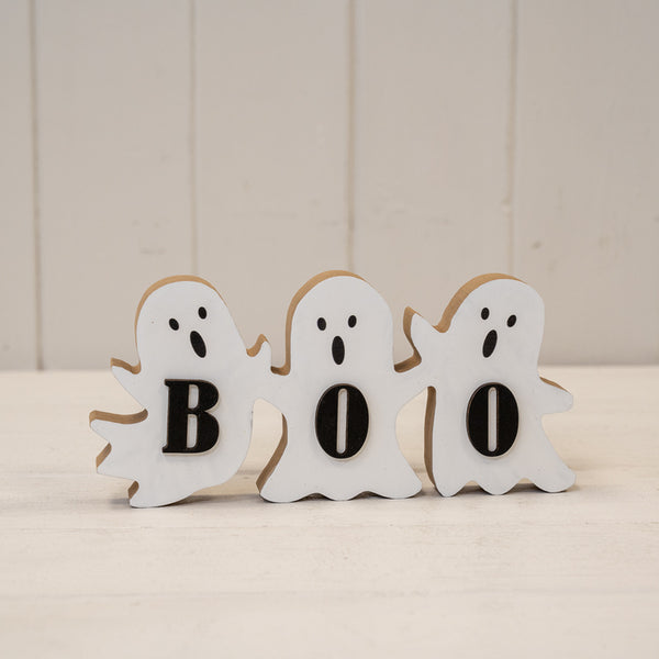 Wooden Triple Ghost 'BOO' Sign