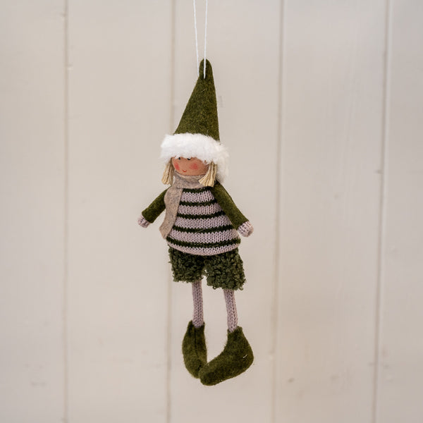 Green Hanging Boucle Style Boy Doll with Stripey Jumper