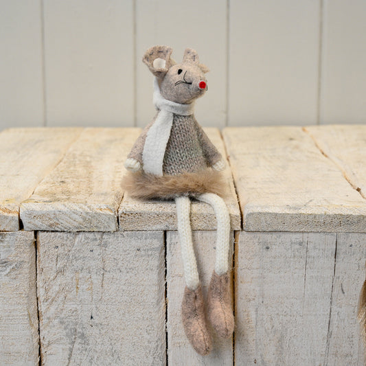 Fabric Mouse in Grey Dress with White Scarf