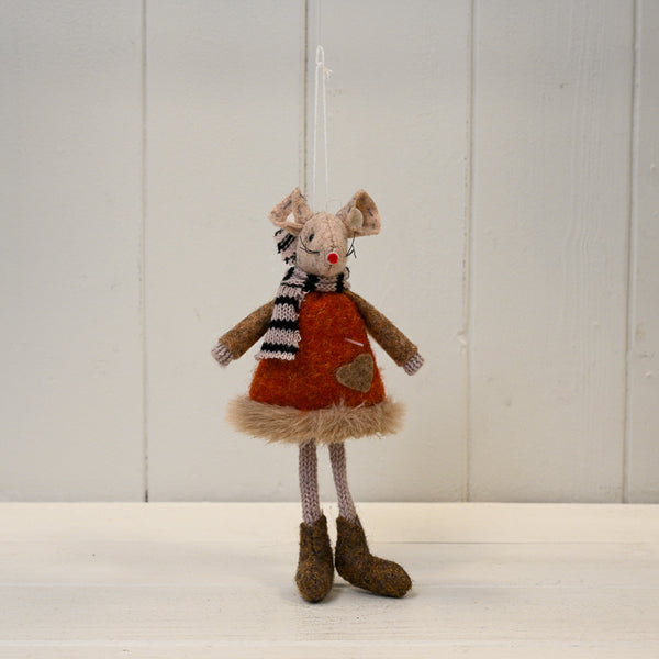 Fabric Mouse in Red and Brown Jumper with Striped Scarf