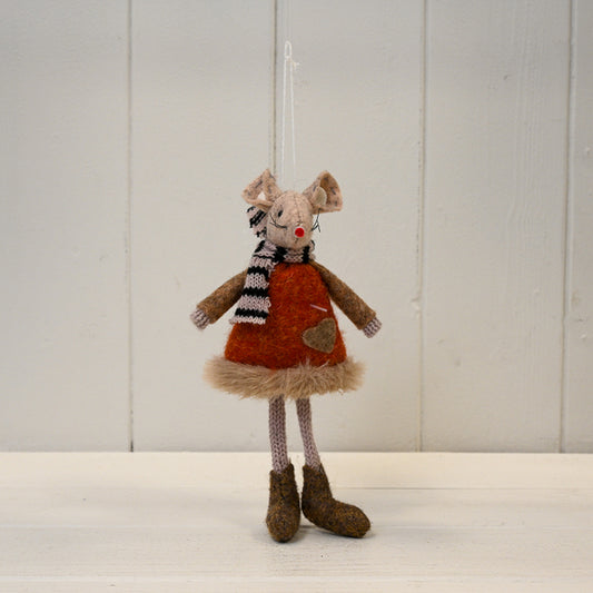 Fabric Mouse in Red and Brown Jumper with Striped Scarf