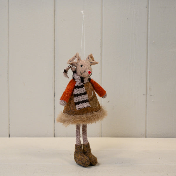 Fabric Mouse in Red and Brown Jumper with Striped Scarf