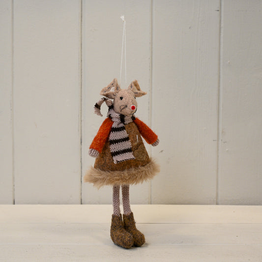 Fabric Mouse in Red and Brown Jumper with Striped Scarf