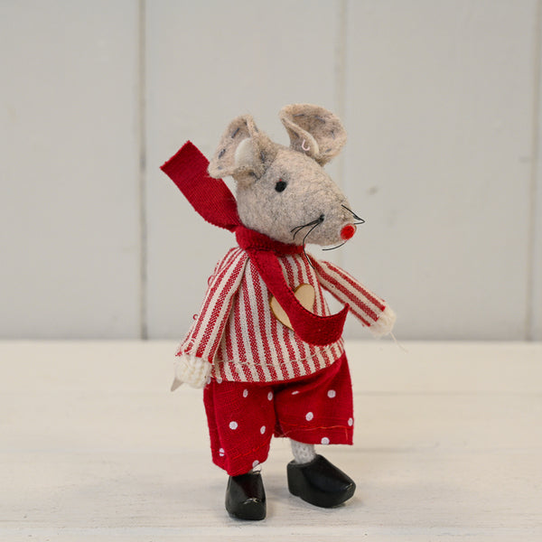 Fabric Mouse in Red and White Stripes and Clogs