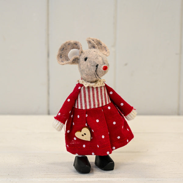 Fabric Mouse in Red Polka Dot Dress and Clogs