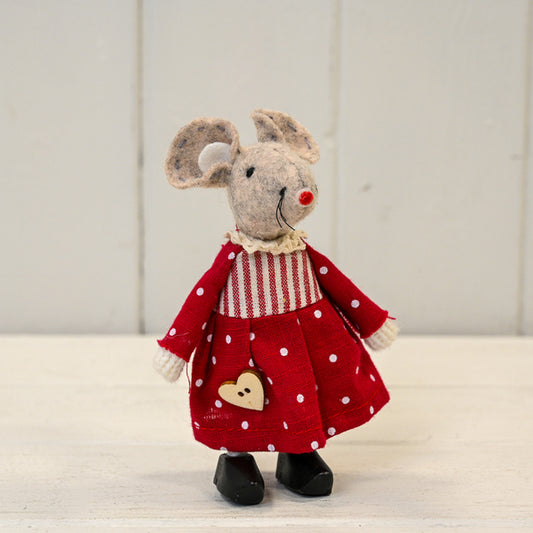 Fabric Mouse in Red Polka Dot Dress and Clogs