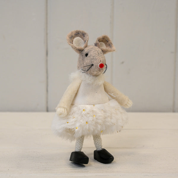 Fabric Mouse in White Dress