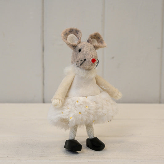 Fabric Mouse in White Dress