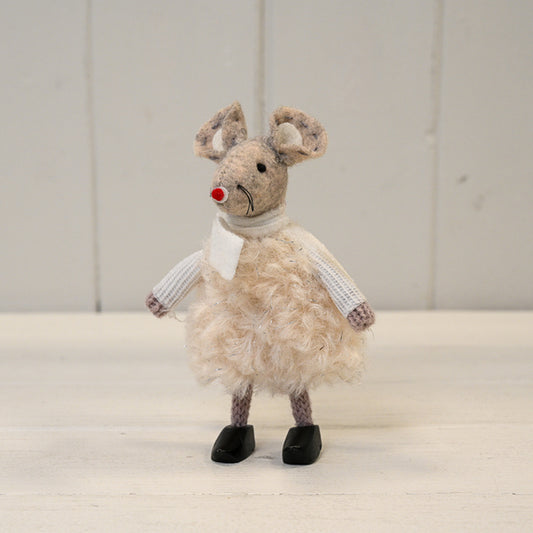 Fabric Mouse in White Dress and Clogs