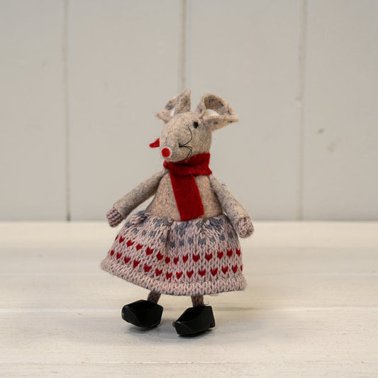 Fabric Mouse in White Patterned Skirt