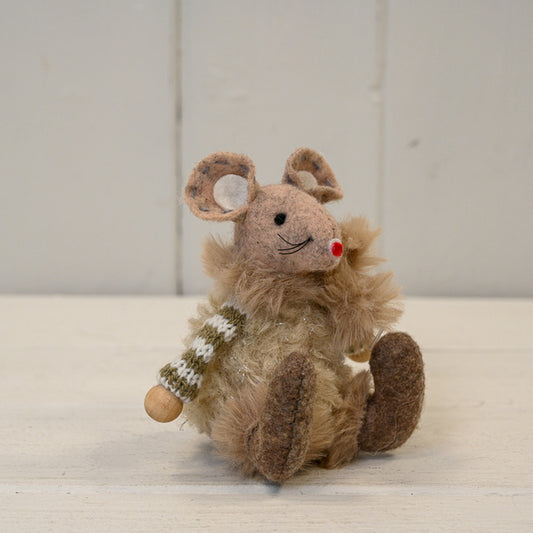 Fabric Mouse with Brown and White Jumper