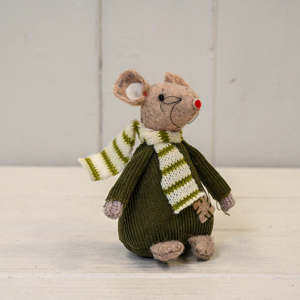 Fabric Mouse with Green Jumper and Stripey Scarf