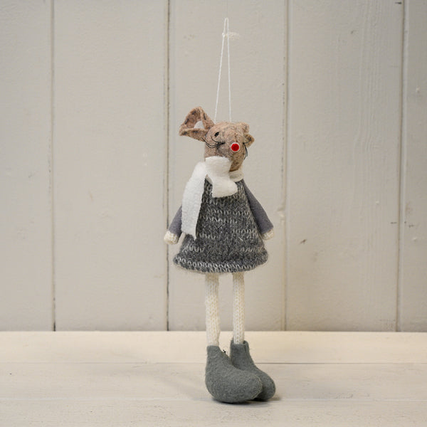 Hanging Fabric Mouse in Grey Dress and White Scarf