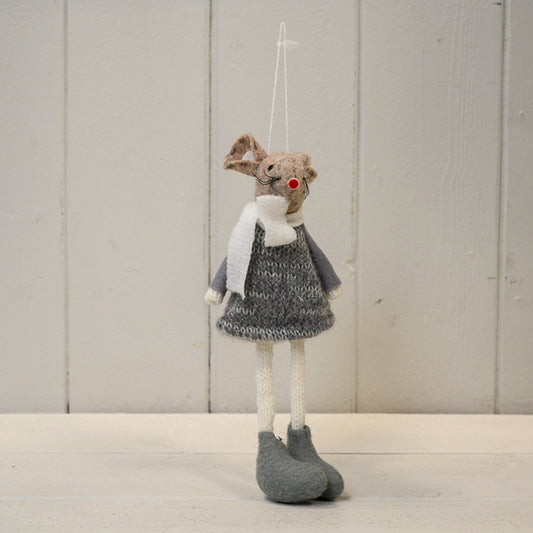 Hanging Fabric Mouse in Grey Dress and White Scarf