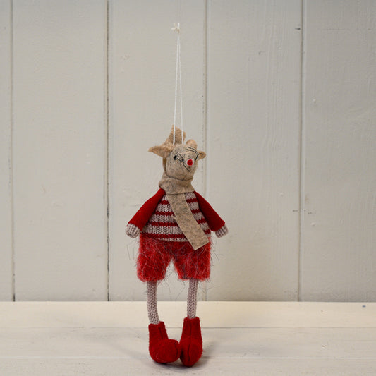 Hanging Red Winter Mouse with Chunky Red Shorts