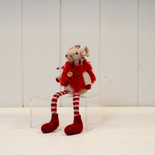 Red Stripey Fabric Mouse in Furry Gilet
