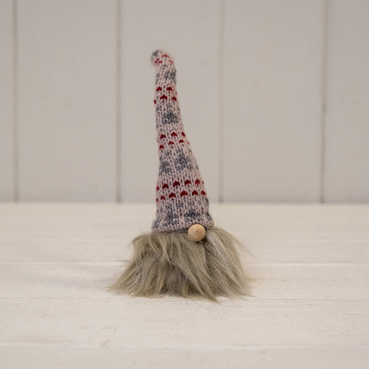 Fabric Wonky Gonk with Tall White Grey and Red Hat