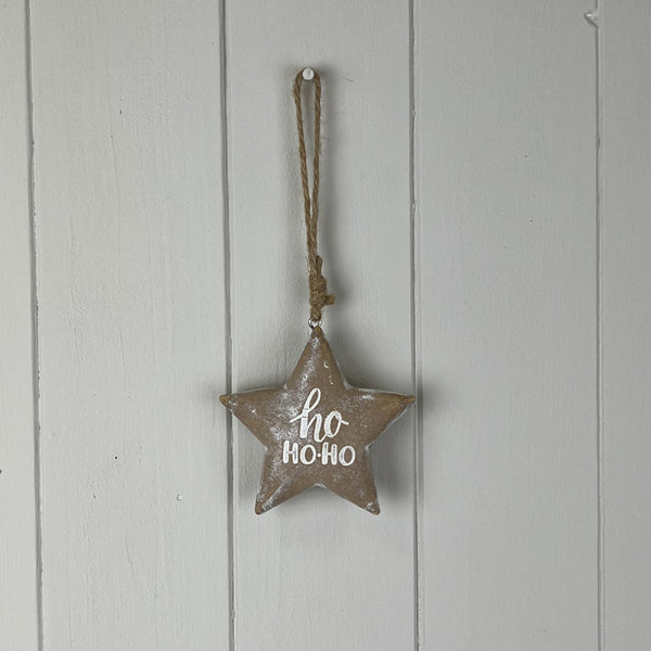 Ho Ho Ho Wooden Hanging Star