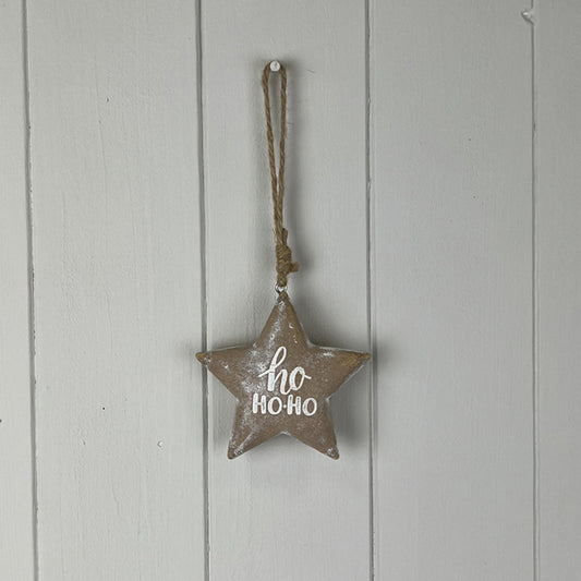 Ho Ho Ho Wooden Hanging Star