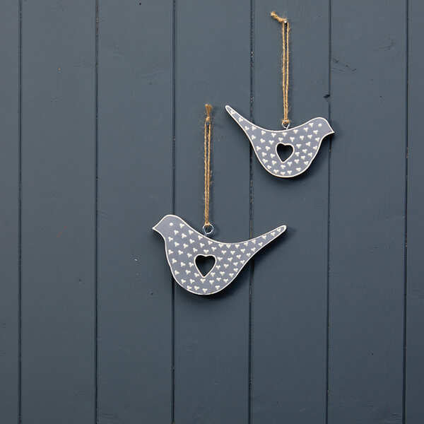 Hanging Grey Bird with White Kerry Work