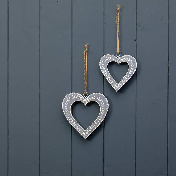 Hanging Grey Heart with White Kerry Work