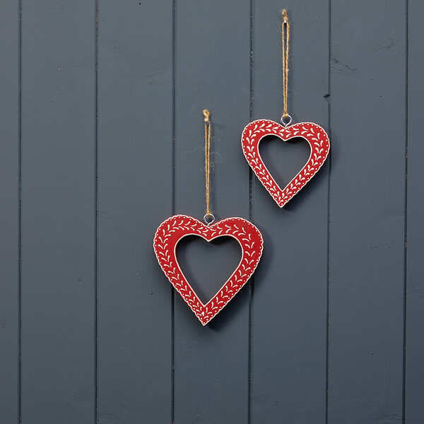 Hanging Red Heart with White Kerry Work