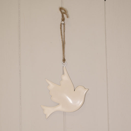 White Enamel Hanging Dove