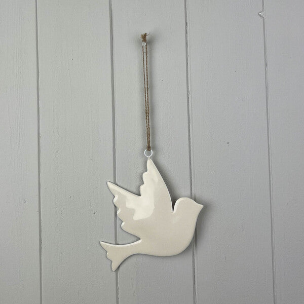 White Enamel Hanging Dove