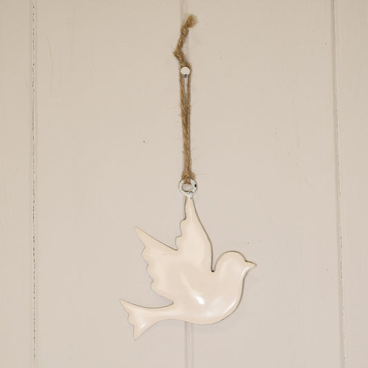 White Enamel Hanging Dove