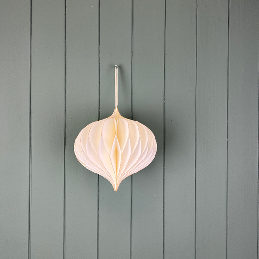 Hanging Handmade Antique White Teardrop Paper Decoration - Flat Packed