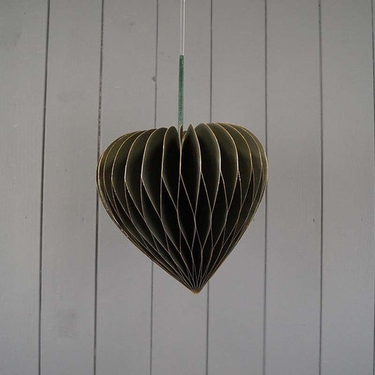 Hanging Handmade Green Heart Paper Decoration - Flat Packed